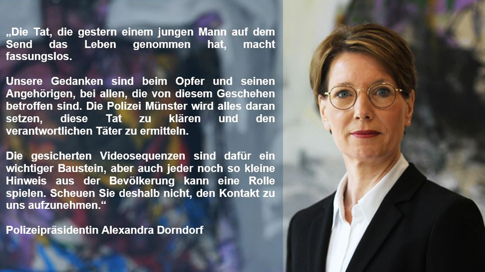 Porträt von Polizeipräsidentin Alexandra Dorndorf, daneben der Zitattext