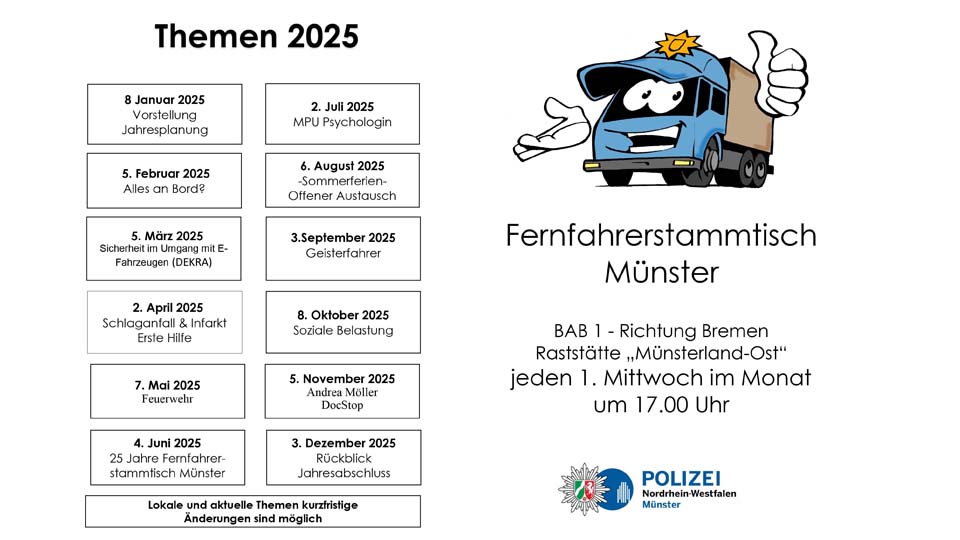 Bild mit den Terminen des Fernfahrerstammtisches 2025