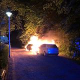 Das Bild zeigt zwei brennende Autos.