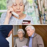 Collage mit Bildern, die Seniorinnen und Senioren am Telefon, an der Haustür sowie mit dem Fahrrad zeigen